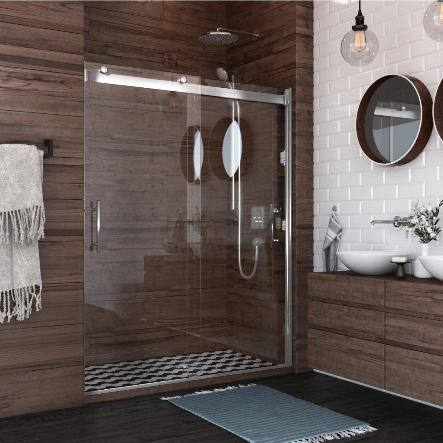 Luna Lite Sliding Bypass Frameless Shower Door | Holcam Shower Door |
5/16 in. (8 mm) thick clear tempered glass with frameless, polished edges
Configuration: reversi