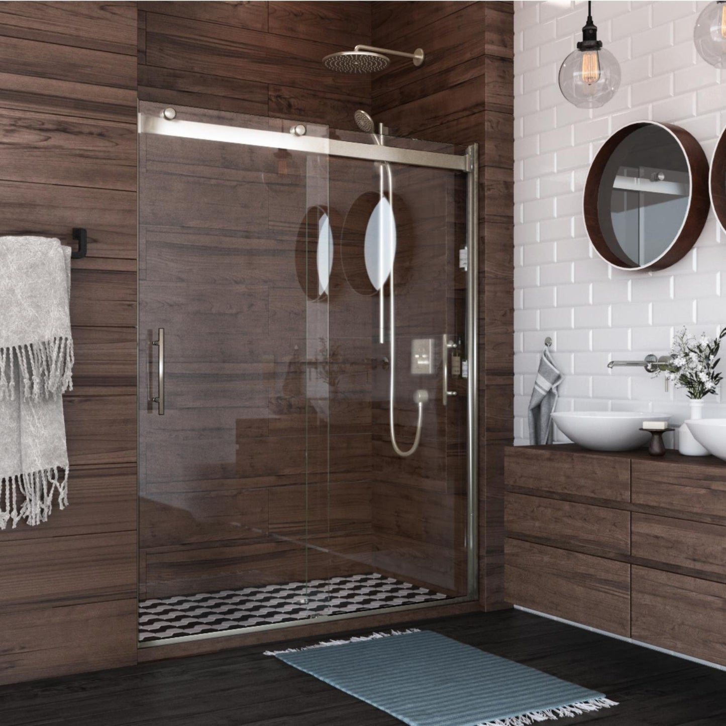 Luna Lite Sliding Bypass Frameless Shower Door | Holcam Shower Door |
5/16 in. (8 mm) thick clear tempered glass with frameless, polished edges
Configuration: reversi