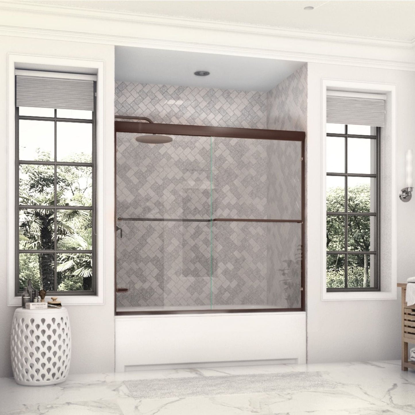 Eurolite Sliding Tub Door - ELTE180 | Holcam Shower Door | Tub Door |
Heavy Duty Rounded Euro Header and Towel Bar
3/8-in Frameless Sliding Panels
Hardware positively se