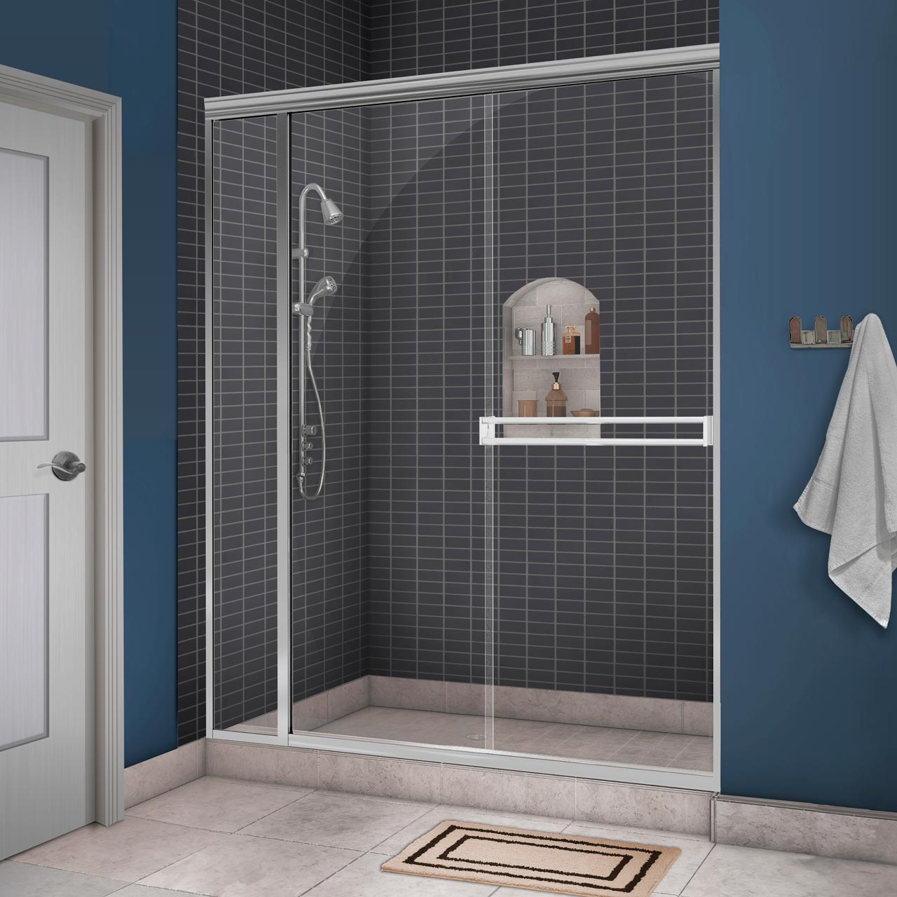 Holcam Sliding Shower Door - Classic Semi-Frameless, thick clear